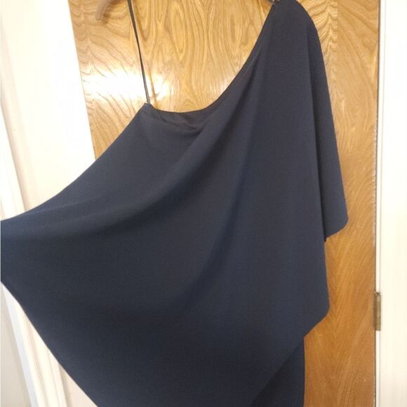 Xscape One Shoulder Draped Dress Size 12 NWOT Dark Blue - Picture 7 of 8